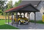 SKAN HOLZ Einzelcarport 'Wallgau' mit roten Schindeln 430 x 600 cm schiefergrau