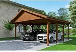 SKAN HOLZ Doppelcarport 'Wallgau' mit schwarzen Schindeln 620 x 600 cm nussbaum