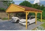 SKAN HOLZ Doppelcarport 'Fichtelberg' 618 x 566 cm eichefarben mit roten Schindeln