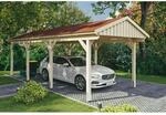SKAN HOLZ Einzelcarport 'Fichtelberg' 317 x 808 cm naturfarben mit roten Schindeln