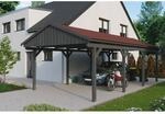 SKAN HOLZ Einzelcarport 'Fichtelberg' 423 x 808 cm schiefergrau mit roten Schindeln