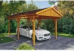 SKAN HOLZ Einzelcarport 'Fichtelberg' 317 x 566 cm eichefarben mit roten Schindeln