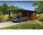 Skan Holz Walmdach Carport 362cm inkl. Abstellraum nussbaum Holzcarport