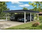 Skan Holz Walmdach Carport 630cm schwarze Blende Gr 2 wei&szlig; Holzcarport