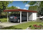 Carport Wendland 409x870 rote Blende, wei&szlig;, mit Abstellraum, Dachschalung und...