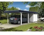 Skan Holz Walmdach Carport 409cm inkl. Abstellraum wei&szlig; schwarze Blende...