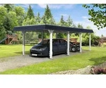 Skan Holz Walmdach Carport 362cm schwarze Blende Gr 2 wei&szlig; Holzcarport