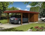 Carport Wendland 409x870 rote Blende, nussbaum, mit Abstellraum, Dachschalung...