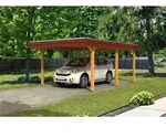Carport Wendland 409x628 rote Blende, eiche hell, 20mm Dachschalung mit EPDM...