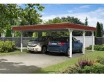 Skan Holz Walmdach Carport 630 cm rote Blende Gr&ouml;&szlig;e 1 wei&szlig; Holzcarport