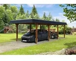 Skan Holz Walmdach Carport 362cm schwarze Blende Gr 2 nussbaum Holzcarport