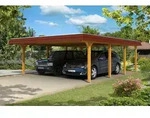 Skan Holz Walmdach Carport 630cm rote Blende Gr 2 eiche hell Holzcarport