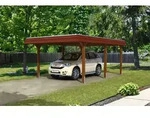 Carport Wendland 409x628 rote Blende, nussbaum, 20mm Dachschalung mit EPDM Folie