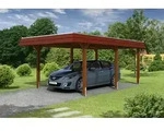 Skan Holz Walmdach Carport 362cm rote Blende Gr. 1 nussbaum Holzcarport