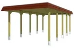 Skan Holz Walmdach Carport-396x741cm-rote Blende-nussbaum Holzcarport