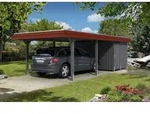 Skan Holz Walmdach409cm inkl. Abstellraum grau rote Blende Holzcarport