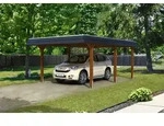 Skan Holz Walmdach Carport 409cm nussbaum Gr 1 schwarze Blende Holzcarport