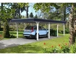 Skan Holz Walmdach Carport 409cm schwarze Blende Gr 2 wei&szlig; Holzcarport