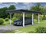 Skan Holz Walmdach Carport 362cm schwarze Blende Gr 1 wei&szlig; Holzcarport