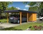 Skan Holz Walmdach Carport Breite 409cm mit Abstellraum eiche hell Holzcarport