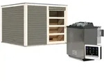 Karibu Gartensauna Saunahaus Cuben inkl. Vorraum, terragrau-9 kW Bio-Kombiofen...