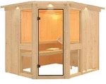 Karibu Amelia 3 - Sauna mit Eckeinstieg 68 mm-Ohne Ofen-inkl. Dachkranz
