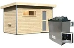 Karibu Gartensauna Pultdach Saunahaus Skrollan 1 mit Vorraum-9 kW Ofen inkl.