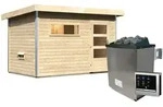 Karibu Gartensauna Pultdach Saunahaus Skrollan 1 mit Vorraum-9 kW Ofen inkl.