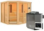 Karibu Multifunktions-Sauna Ava inkl. Infrarotstrahler mit Eckeinstieg 68 mm...