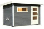Karibu Gartensauna Pultdach Saunahaus Skrollan 1 mit Vorraum terragrau Moderne