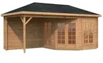 Palmako Pavillon Melanie 6,8+8,3 m2 - 28 mm Hellbraun tauchimpr&auml;gniert