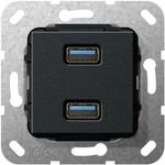 Gira USB 3.0 A 2-fach Gender Changer, 15W, Schwarz matt, 568410 568410