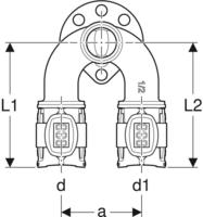 Geberit FlowFit Doppelanschlusswinkel 90 Grad, D 25mm, Rp 1/2 ", D1 25mm, L&auml;nge