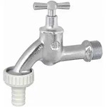 Schl&ouml;sser Auslaufventil mit Schlauchverschraubung und Knebel-Oberteil, 1", verchromt