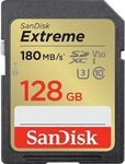 SanDisk Extreme 128 GB SDXC Speicherkarte (2022) bis 180MB/s, Cl10, U3, V30