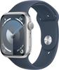 Apple Watch Series 9 GPS 45mm Aluminium Silber Sportarmband Sturmblau - S/M