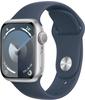 Apple Watch Series 9 GPS 41mm Aluminium Silber Sportarmband Sturmblau - M/L