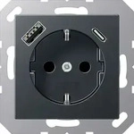Jung A1520-15CAANM Schutzkontakt-Steckdose 16 A, mit USB-Ladeger&auml;t 1 x Typ A + 1 x