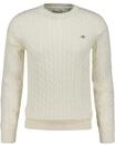 Sweater GANT "Strickpullover COTTON CABLE C-NECK", Herren, Gr. M, wei&szlig; (cream),