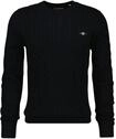 Sweater GANT "Strickpullover COTTON CABLE C-NECK", Herren, Gr. M, schwarz,