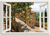 Wandbild ARTLAND "Fensterblick Rosen auf Balkon Toskana" Bilder Gr. B/H: 100 cm x 70