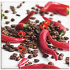 Wandbild ARTLAND "Frische Chili auf Kaffee" Bilder Gr. B/H: 50 cm x 50 cm,