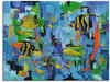Leinwandbild ARTLAND "Abstrakt Fische Blau" Bilder Gr. B/H: 60 cm x 45 cm,