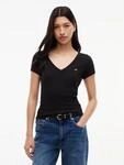Tommy Jeans Kurzarmshirt "TJW SLIM ESSENTIAL RIB V SHORT SLEEVE" mit gerippter