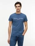 T-Shirt TOMMY HILFIGER "TOMMY LOGO", Herren, Gr. M, blau (aegean sea), Jersey,