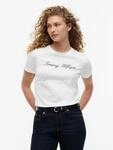 T-Shirt TOMMY HILFIGER "NOS SCRIPT REGULAR C-NK SHORT SLEEVE", Damen, Gr. XS, wei&szlig;