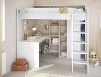 Parisot Hochbett "Higher, mit Schreibtisch, Schiebet&uuml;renschrank, Regale oben und