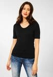T-Shirt STREET ONE, Damen, Gr. 38, schwarz, Web, 50% Modal, 50% Baumwolle, unifarben,