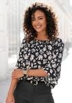 LASCANA Carmenbluse mit Alloverprint, Damenbluse, schulterfrei, casual