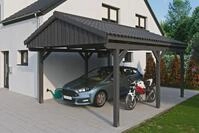 Skanholz Einzelcarport "Fichtelberg" Leimholz dunkelgrau mit Dachlattung
